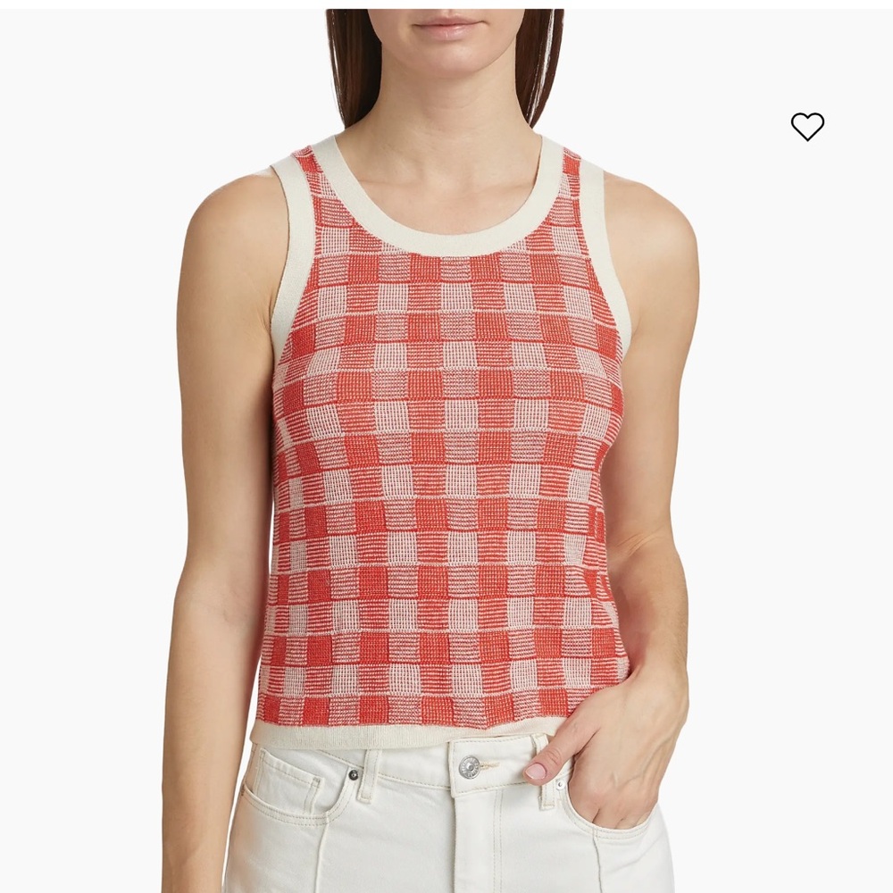 Guest in Residence Knitters Red Cream Gingham Knit Vest